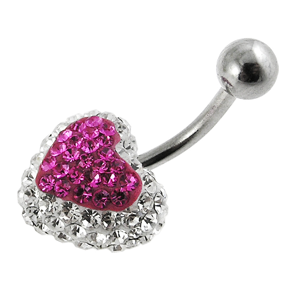 Pink Crystal stone Heart With White Crystal SS Curved Bar Navel Ring