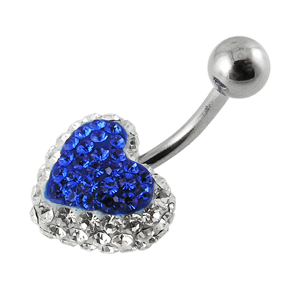 Royal Blue Crystal stone Heart With SS Curved Navel Belly Ring FDBLY336