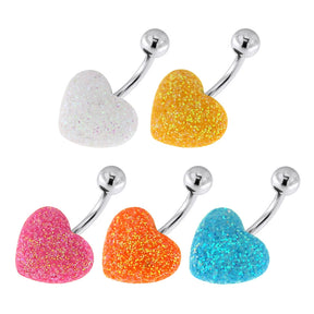 Surgical Steel Navel Bar with Colorful Glitter Heart