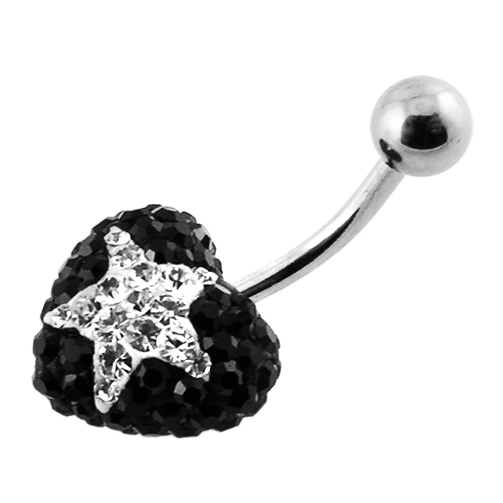 Black Crystal stone With White Star SS Banana Bar Ring