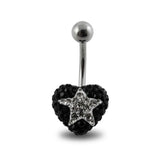 Black Crystal stone With White Star SS Banana Bar Ring