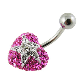 Surgical Steel With Pink And White Crystal stone Star Navel Ring FDBLY357