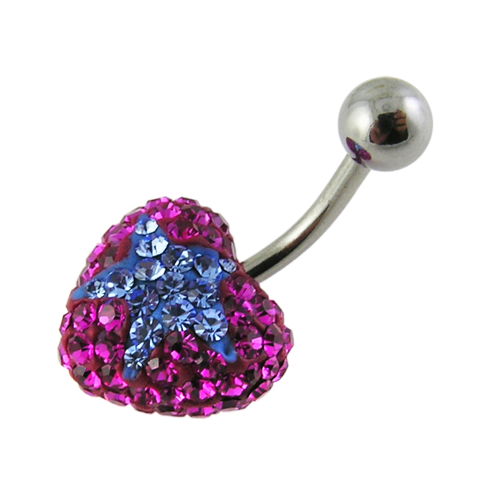 Pink Crystal stone With Blue Star Banana Bar Navel Ring Body Jewelry