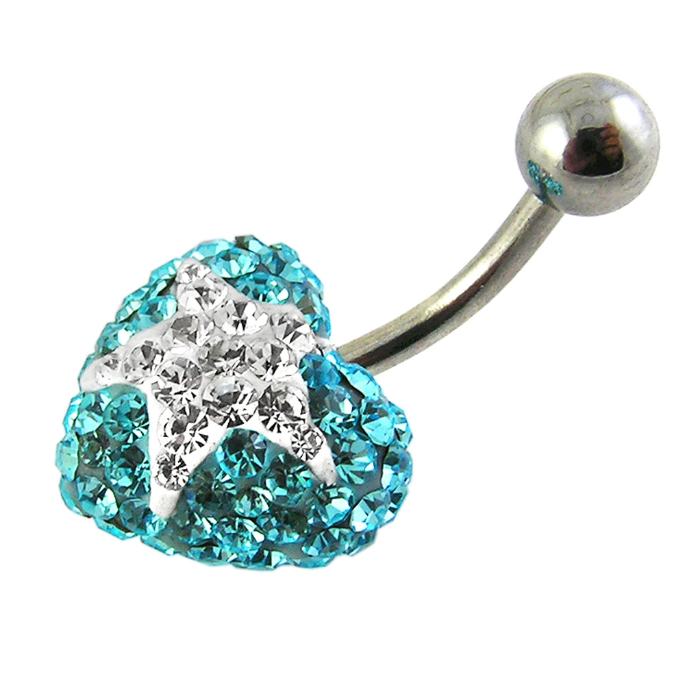 White Crystal stone Star With Surgical Steel Curved Navel Belly Ring