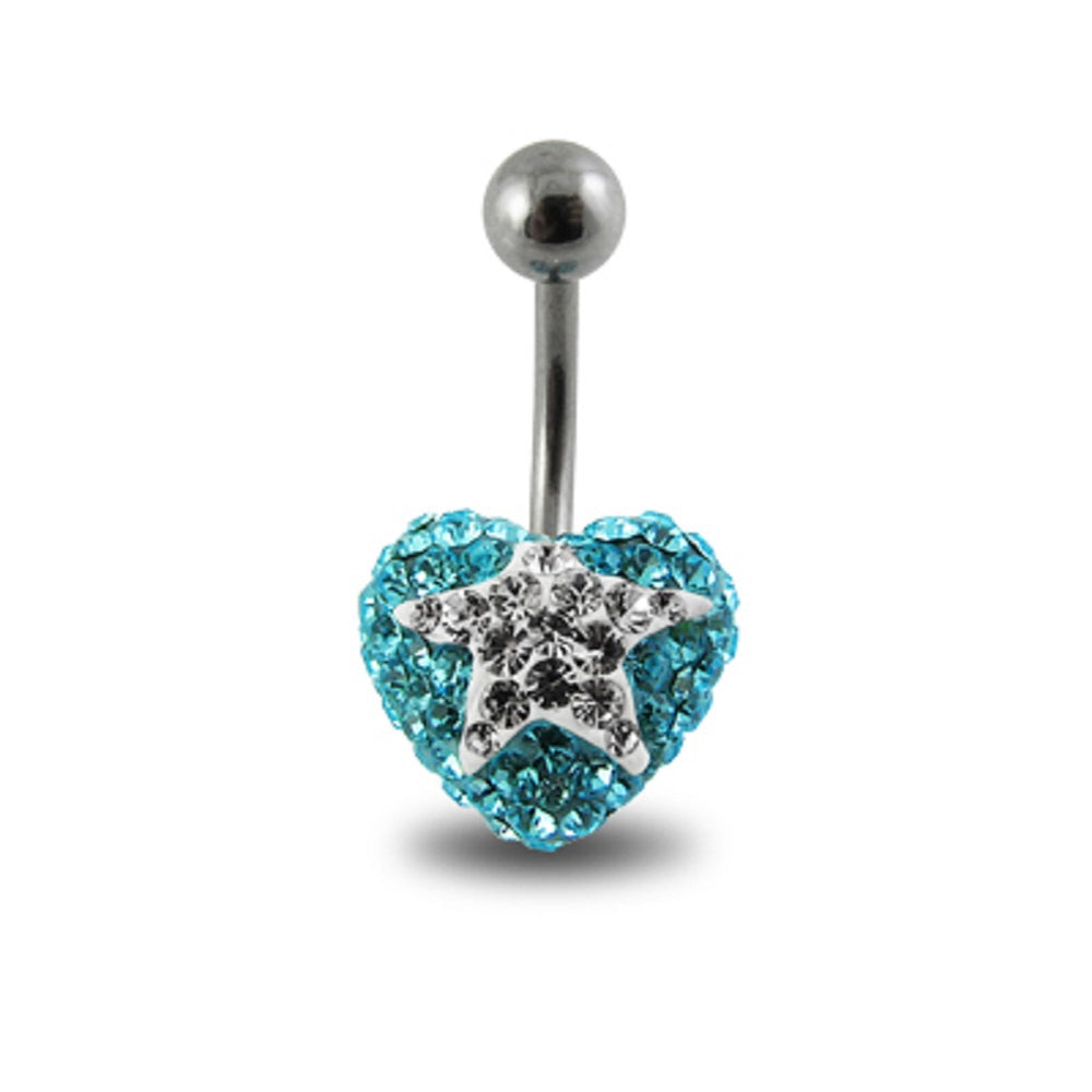 White Crystal stone Star With Surgical Steel Curved Navel Belly Ring