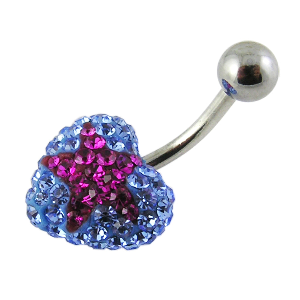 Blue Crystal stone With Red Star 316L SS Belly Ring