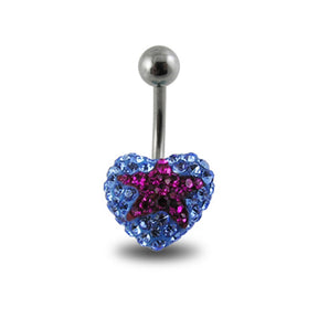 Blue Crystal stone With Red Star 316L SS Belly Ring