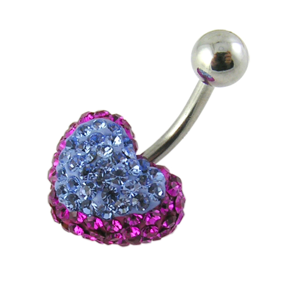 Crystal stone Heart Banana Bar Belly Button Ring Body Jewelry