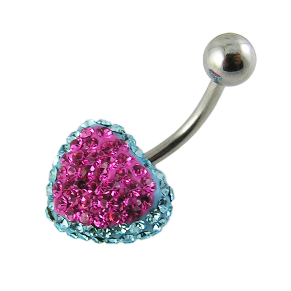 Crystal stone Heart Belly Curved Barbell Ring FDBLY367