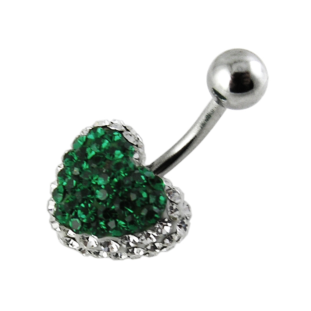 Lush Green Crystal stone Fancy Heart SS Curved Bar Belly Ring