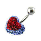 Multi Color Crystal stone Heart Belly Ring With Curved Barbell