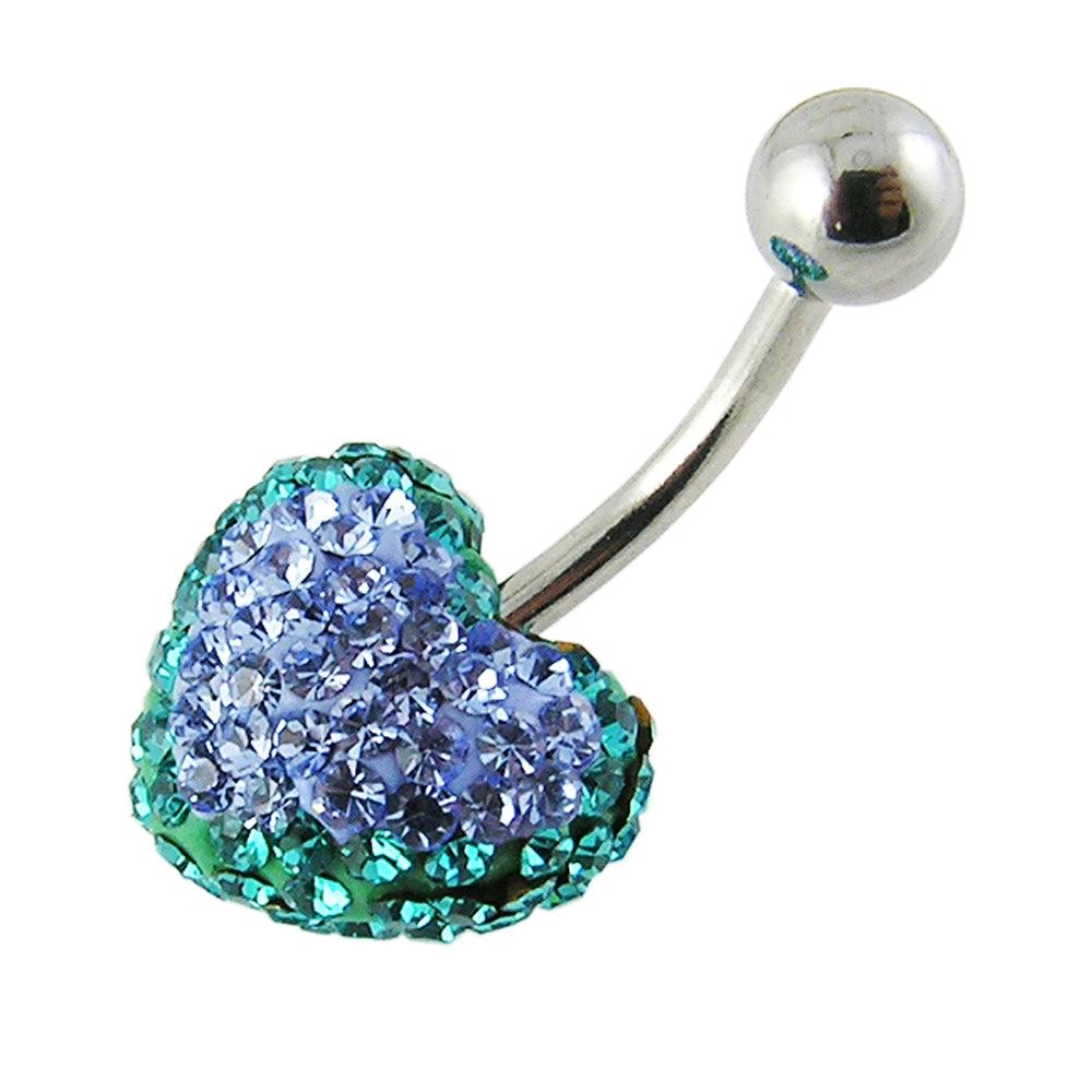 Mix Color Crystal stone Heart Curved Bar Belly Ring