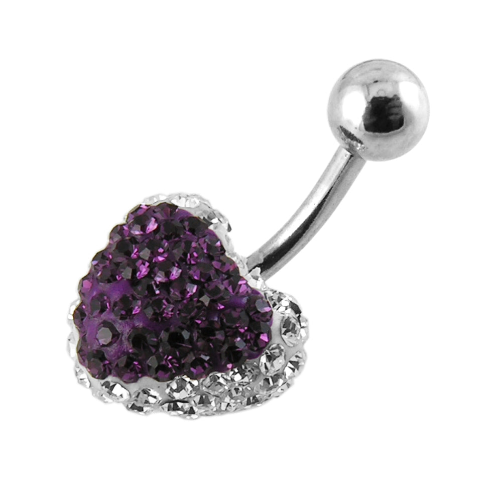Purple Crystal stone Heart Belly Ring With SS Banana Bar