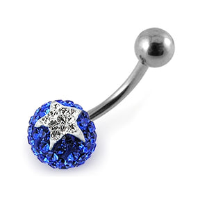 Blue And White Crystal stone Jeweled Star With SS Bar Belly Ring FDBLY384