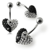 Crystal stone Heart Ying Yang Belly Ring