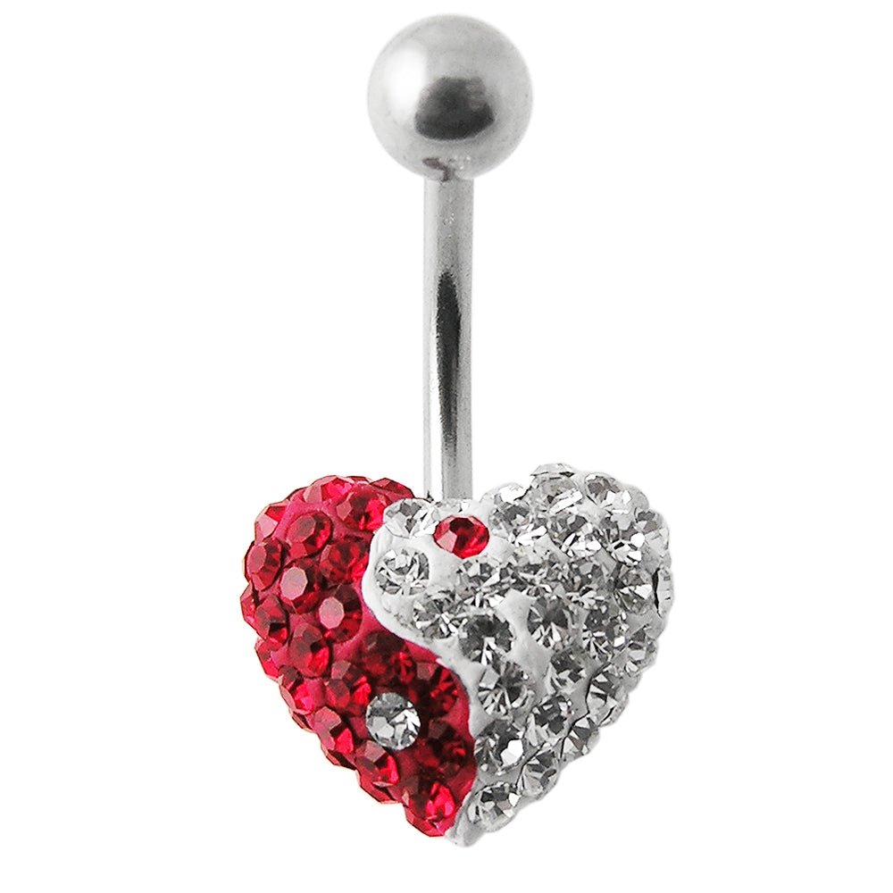 Crystal Stone Ying Yang Heart Banana Bar Navel Ring