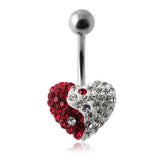 Crystal Stone Ying Yang Heart Banana Bar Navel Ring