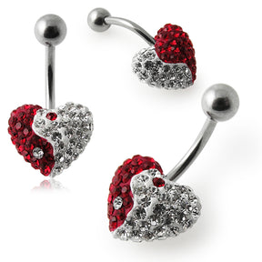 Crystal Stone Ying Yang Heart Banana Bar Navel Ring