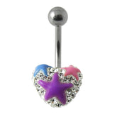 Mix Color Crystal stone With Purple Heart Banana Bar Navel Belly Ring