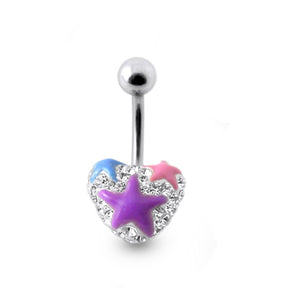 Mix Color Crystal stone With Purple Heart Banana Bar Navel Belly Ring