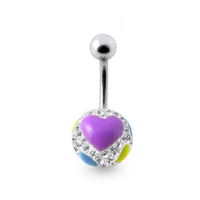 Crystal stone Jeweled With Enamel Print Heart Belly Ring