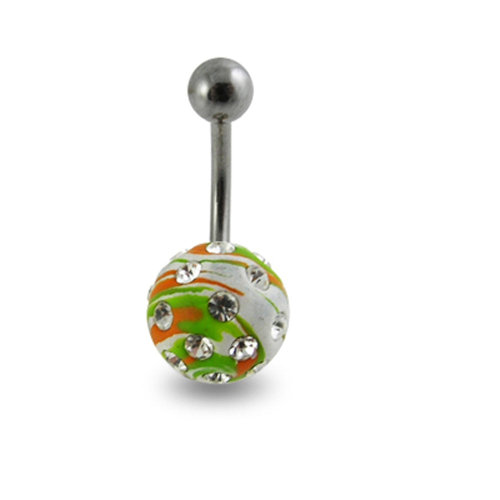 Multi Colored painted Crystal ball belly Ring