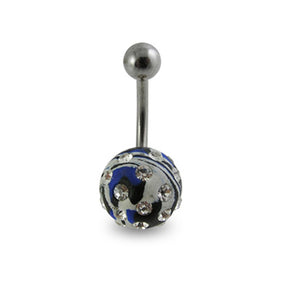 Multi Colored painted Crystal ball Banana Bar Belly Ring