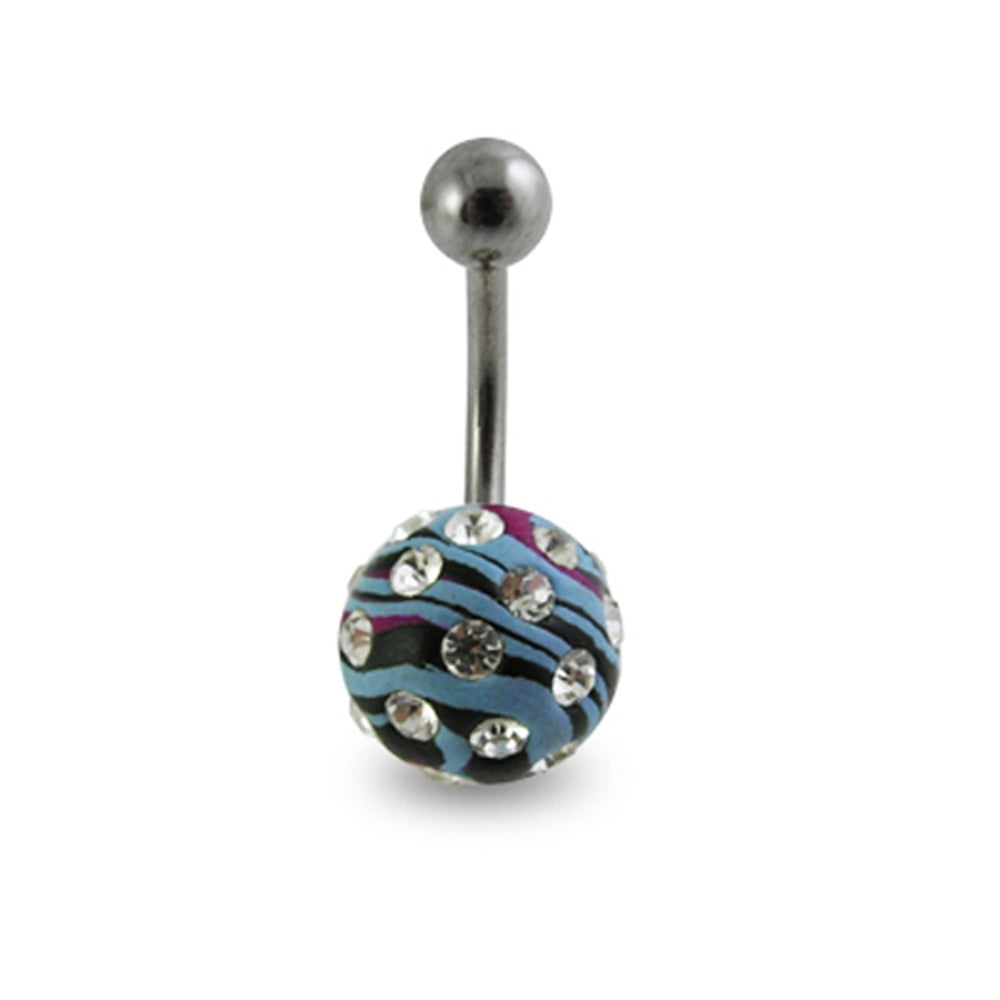 Multi Color Painted Crystal Ball Belly Ring Body Jewelry