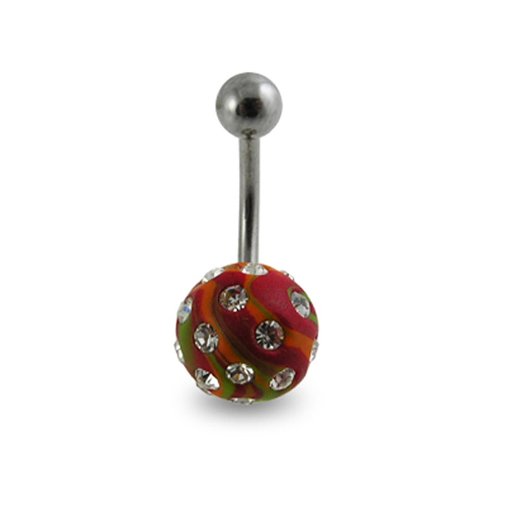 Red Color Hand Painted Crystal Ball SS Navel Ring Body Jewlery