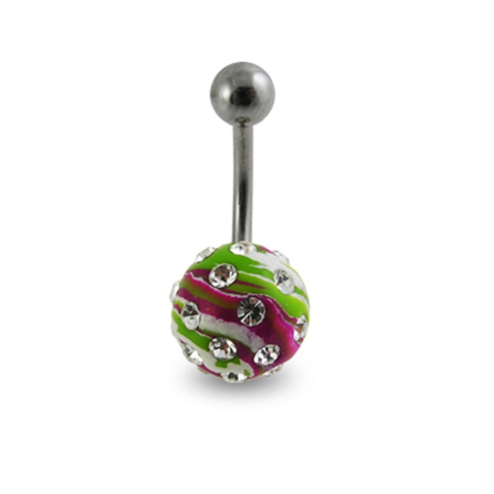 Tripple Color Hand PaintedCrystal Ball Banana Bar Belly Ring