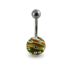 Multi Colored Hand Painted Crystal Ball Curved Belly Ring