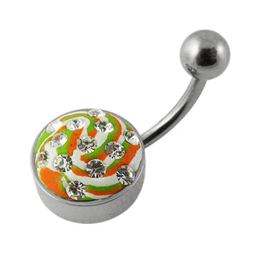 Multi Color painted Crystal belly Ring with Steel Base