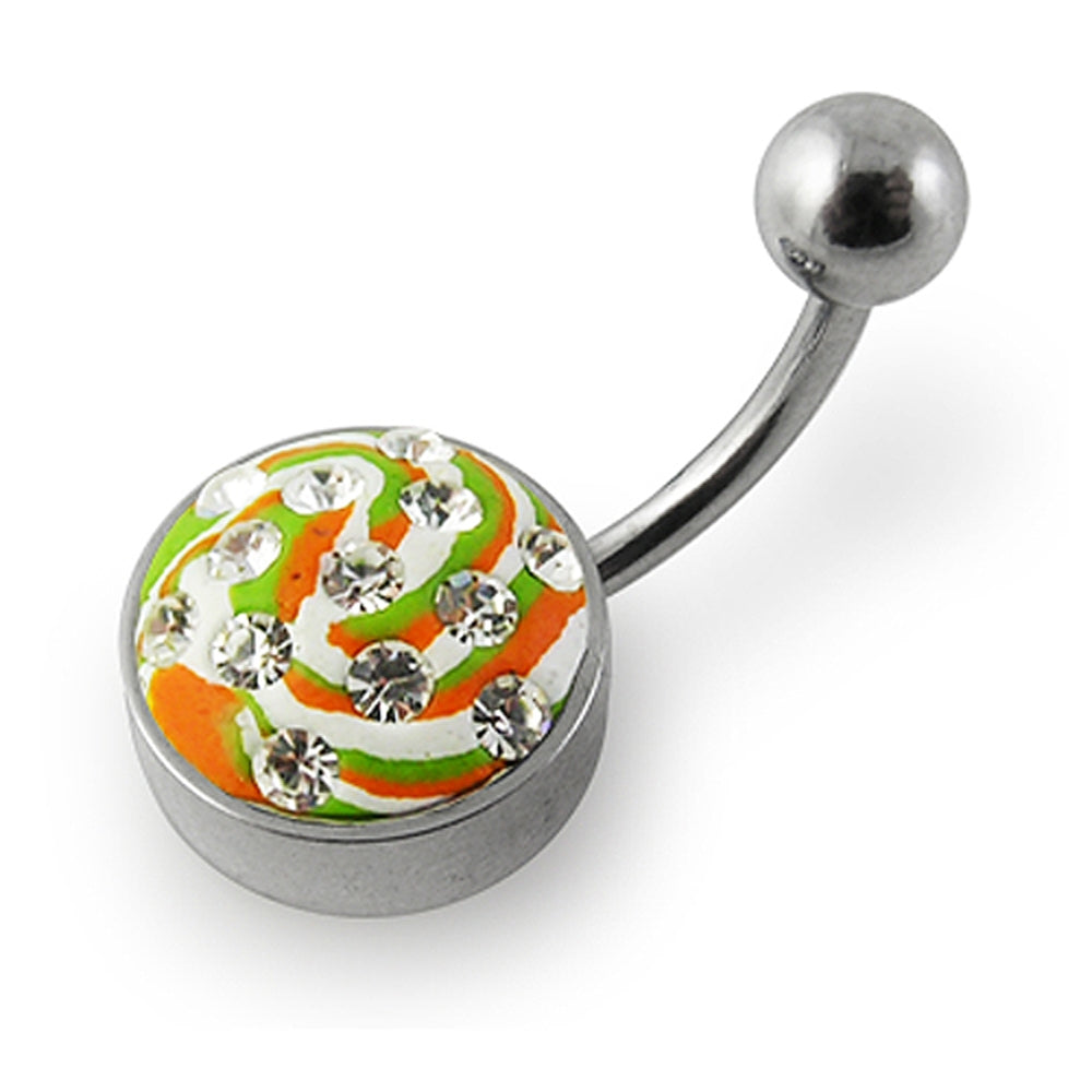 Multi Color painted Crystal belly Ring with Steel Base