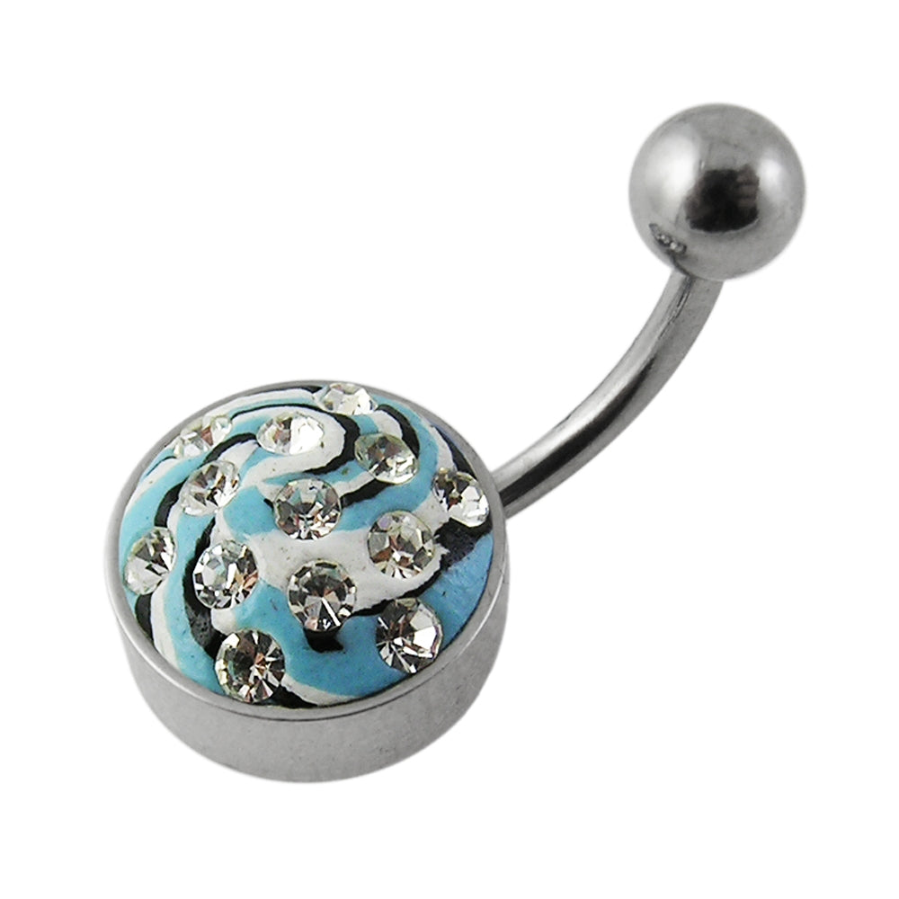 Steel Base Multi Color painted Crystal Belly Ring Body Jewelry