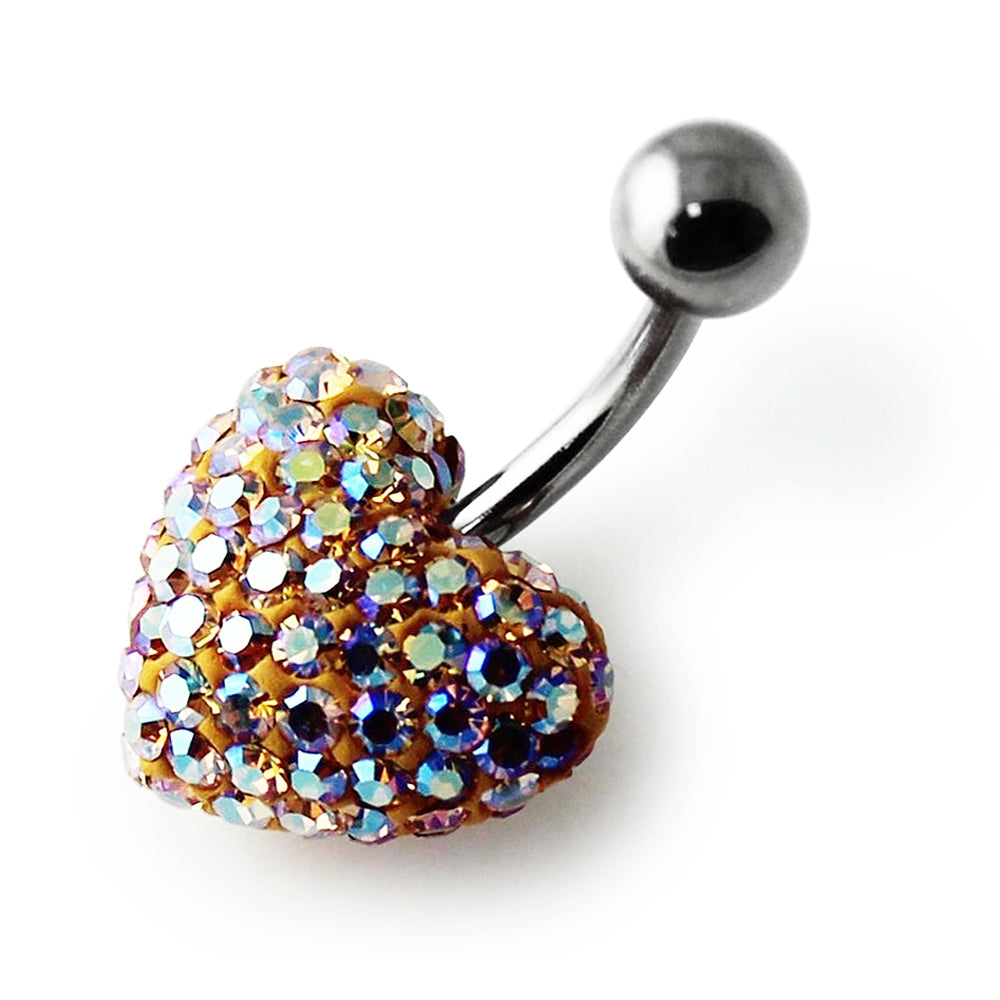 Light Yellow Crystal Stone Heart Banana Bar Belly Ring