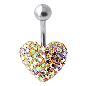 Light Yellow Crystal Stone Heart Banana Bar Belly Ring