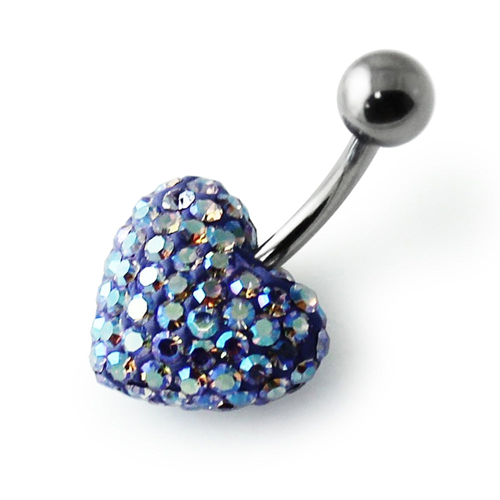 White And Blue Crystal Stone Heart Banana Bar Belly Ring