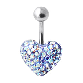 White And Blue Crystal Stone Heart Banana Bar Belly Ring