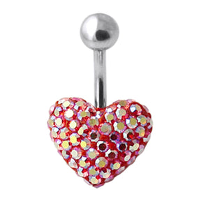 Red With White Crystal stone Heart SS Curved Bar Belly Ring FDBLY633