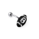 Black Crystal Rugby Ball Navel Bar