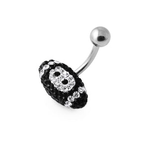 Black Crystal Rugby Ball Navel Bar