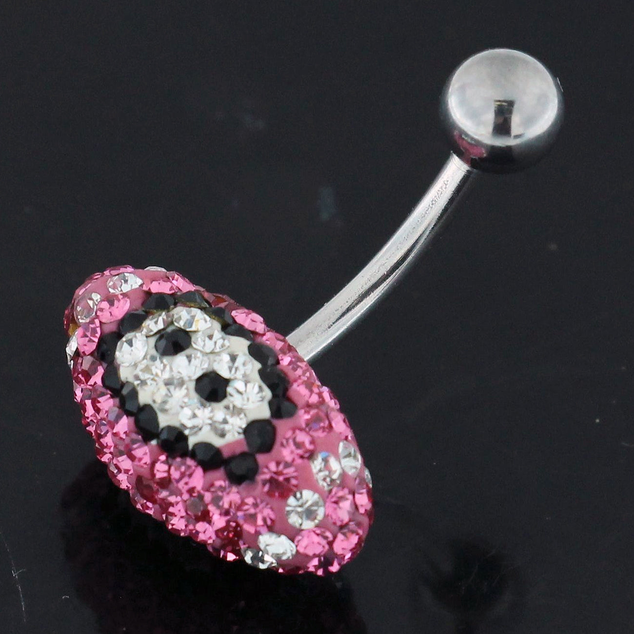 Pink Crystal Rugby Ball Navel Ring