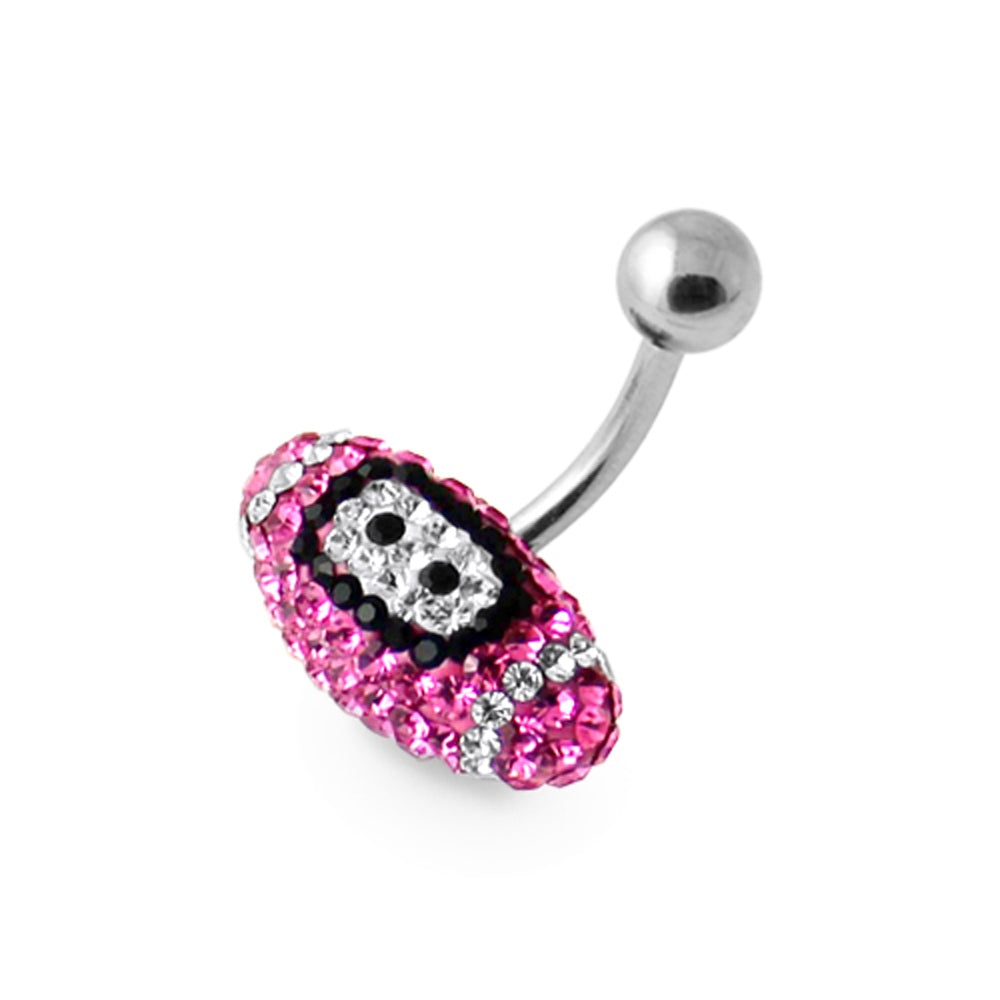 Pink Crystal Rugby Ball Navel Ring