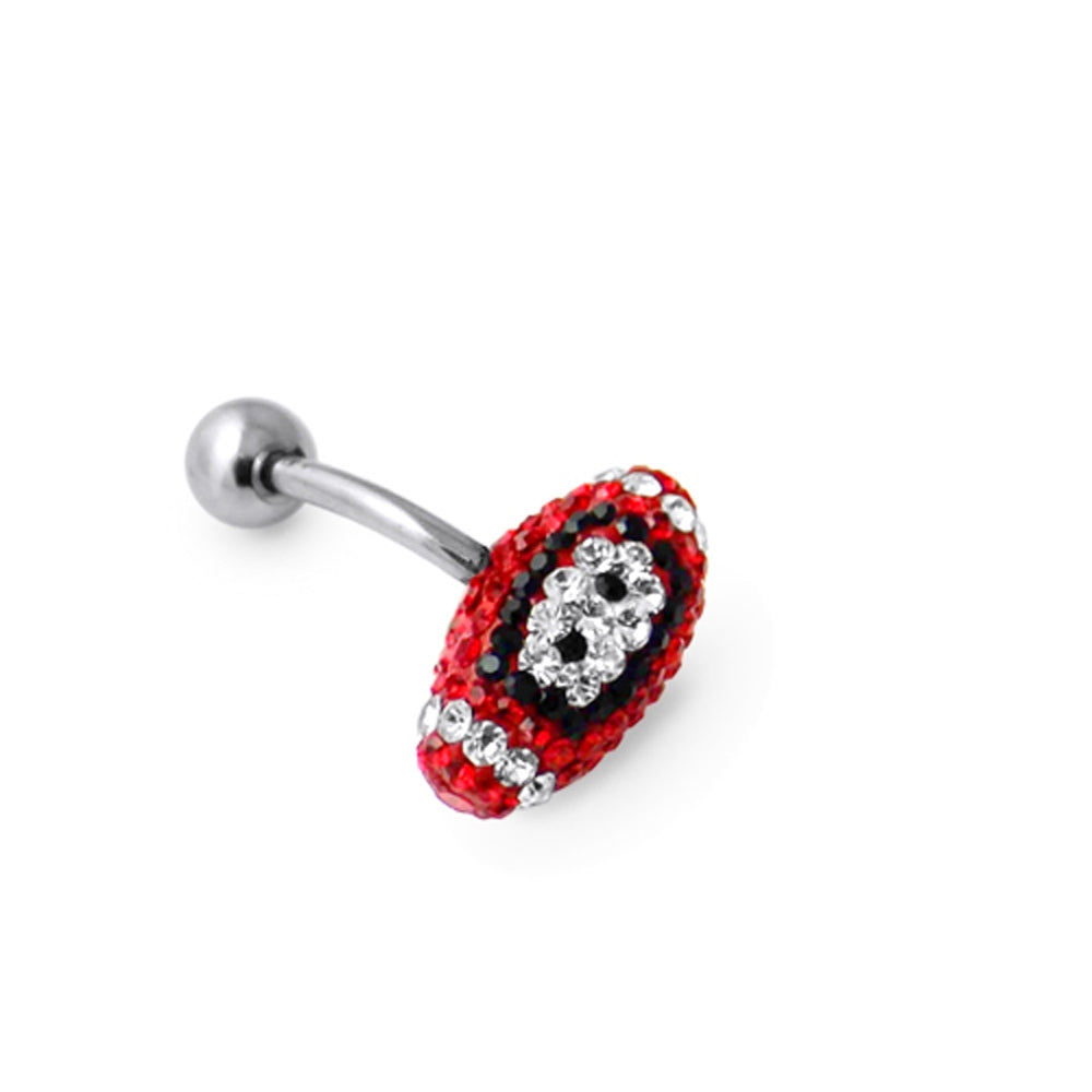 Red Crystal Rugby Ball Navel Bar