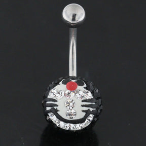 Multi Crystal stone Black Doraemon Navel Ring