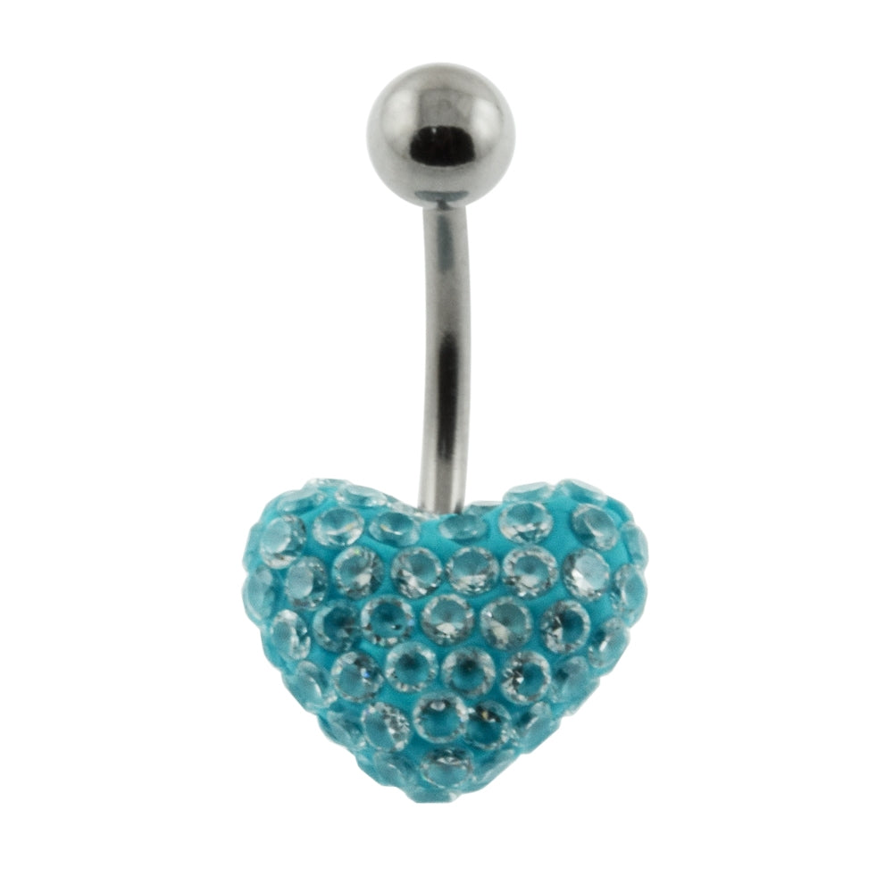 Multi Jeweled Genuine CZ in Aqua Heart belly piercing