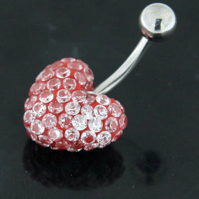 Multi Jeweled Genuine CZ in Red Heart belly button ring