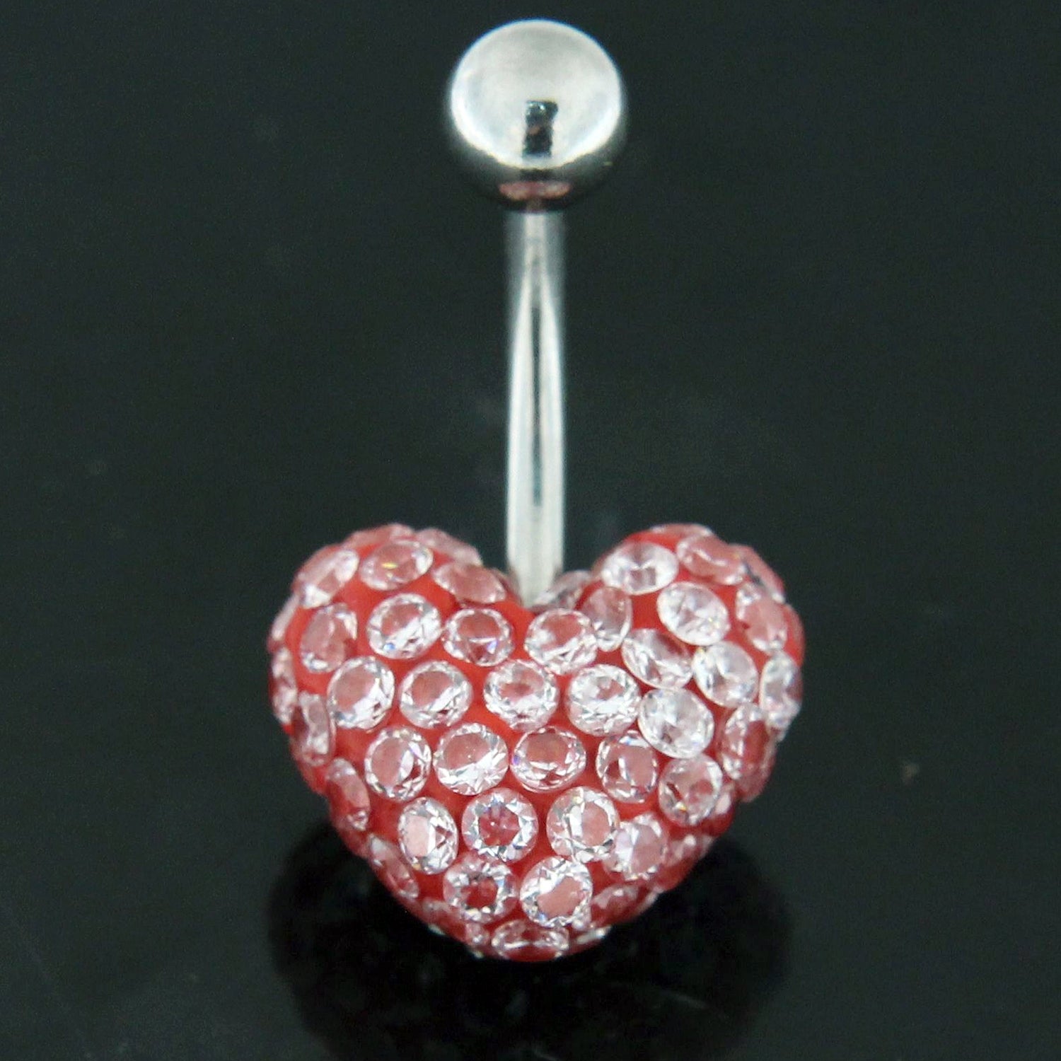 Multi Jeweled Genuine CZ in Red Heart belly button ring