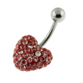 Multi Jeweled Genuine CZ in Red Heart belly button ring