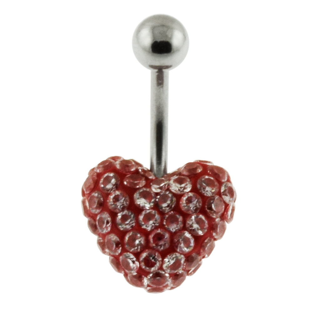Multi Jeweled Genuine CZ in Red Heart belly button ring